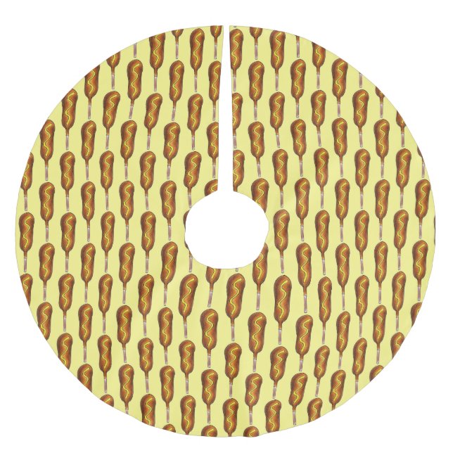 Corndog Stick Hot Mais Hund Hotdog Gelber Senf Polyester Weihnachtsbaumdecke (Vorderseite)