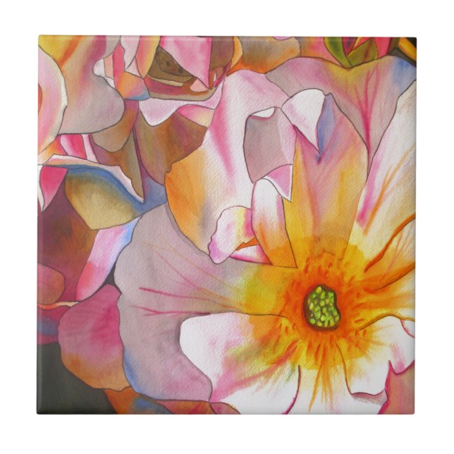 Cornelia pastellrosa Aquarellkunst Fliese (Vorderseite)