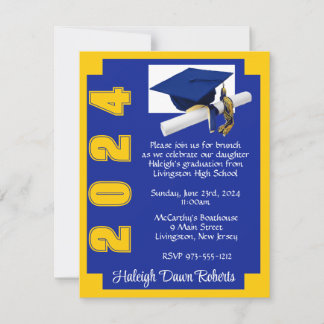 Corner Block Royal Blue & Gold Abschluss Einladung
