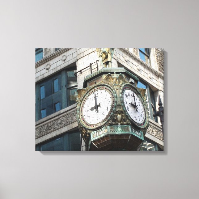 Corner Clock Downtown Chicago Canvas Print Leinwanddruck (Vorderseite)
