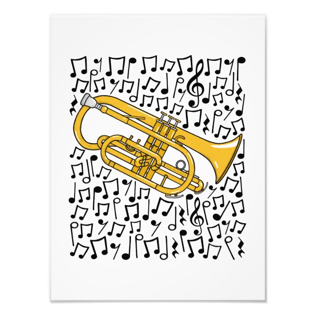 Cornet Musical Notes Cornetist Brass Musiker Fotodruck (Vorne)