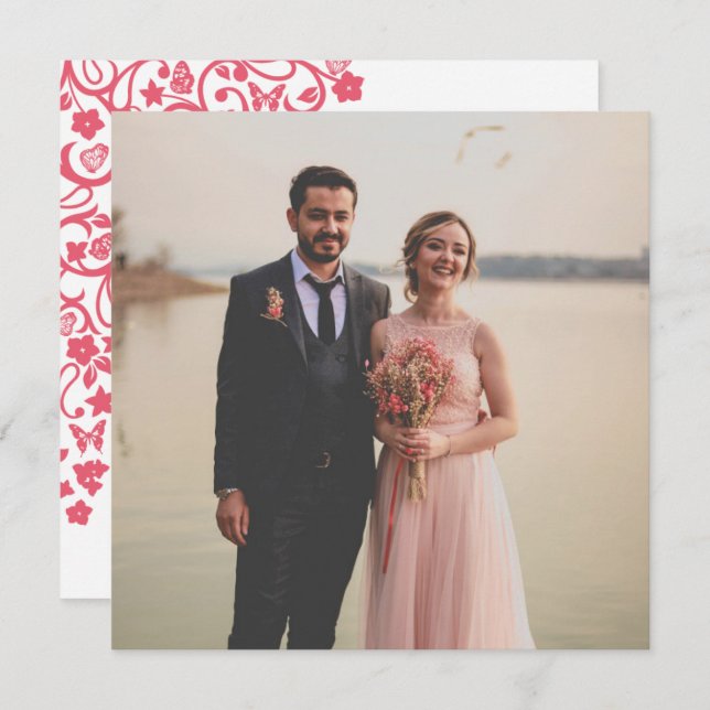 Cornfloral Pink Floral Butterfly Garden Square Fot Dankeskarte (Vorne/Hinten)