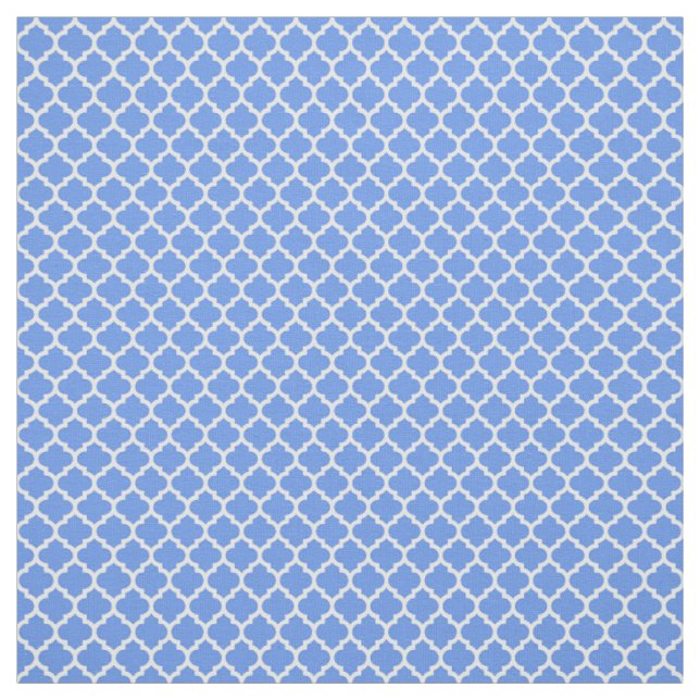 Cornflower Blau, weißes marokkanisches Quatrefolie Stoff (Muster)