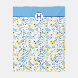 Cornflower-blaues gelbes Blumenmuster-Monogramm Fleecedecke