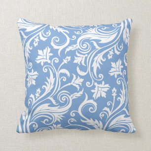 Cornflower-blaues Vintages Damast-Muster Kissen