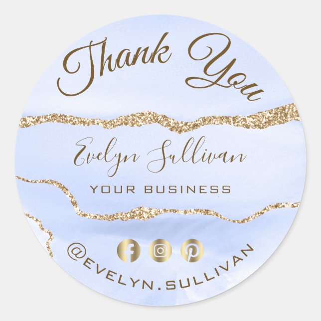 Cornflower Blue Agate Vielen Dank Runder Aufkleber (Vorderseite)