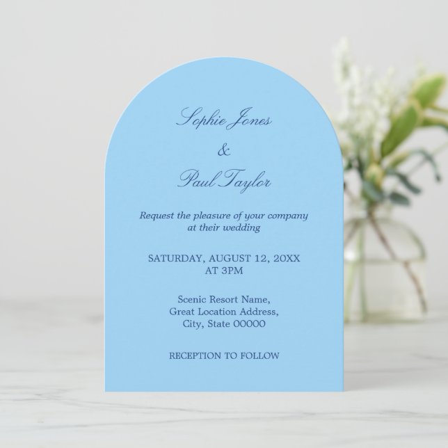Cornflower Blue Arch Wedding Einladung (Stehend Vorderseite)