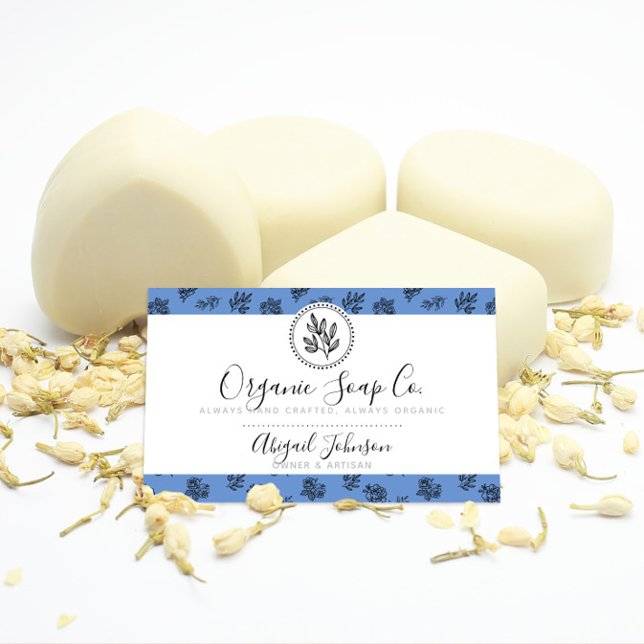 Cornflower Blue Artisan Hand Gezeichnet Rose Blätt Visitenkarte (Von Creator hochgeladen)