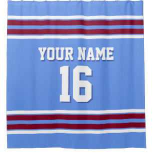 Cornflower Blue Burgundy Wht Stripes Sports Jersey Duschvorhang