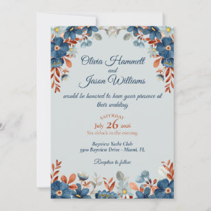 Cornflower Blue & Copper Wedding Einladung