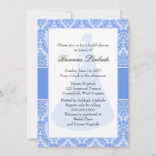Cornflower Blue Damask Brautparty Einladung