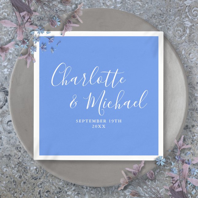 Cornflower Blue Elegante Moderne Skripthochzeit Serviette (Cornflower Blue Elegant Modern Script Wedding Napkins)