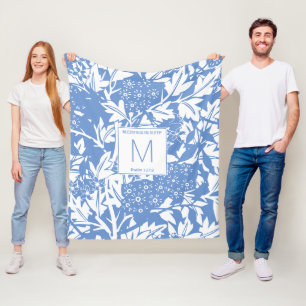Cornflower Blue Floral Monogram Fleecedecke