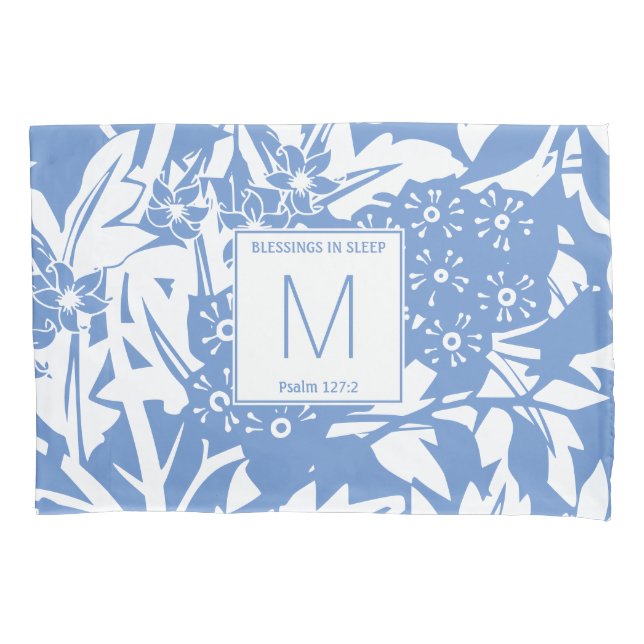 Cornflower Blue Floral Monogram Kissenbezug (Vorderseite)