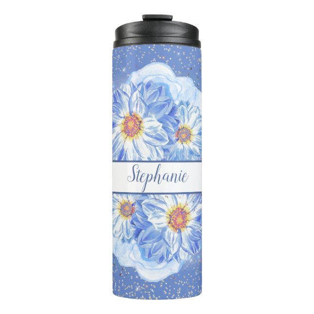 Cornflower Blue Floral Personalisiert Thermosbecher (Vorderseite)