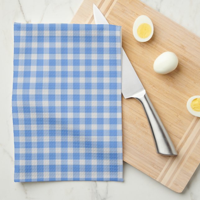 Cornflower Blue Gingham Check Pattern  Geschirrtuch (Viertel Falte)