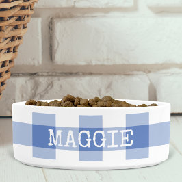 Cornflower Blue Gingham Karierter Personalisierter Napf