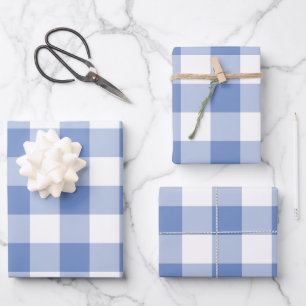Cornflower Blue Gingham Karo Kariert Geschenkpapier Set