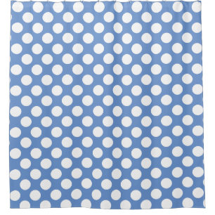 Cornflower Blue: Grosses weißes Polka Dot Muster Duschvorhang