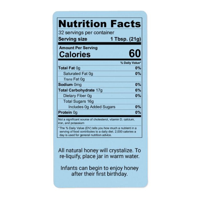 Cornflower Blue Honey Jar Nutrition Facts (Vorne)