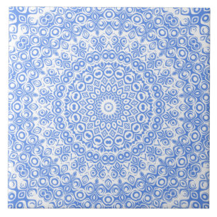 Cornflower Blue Mandala Kaleidoscope Medallion Fliese