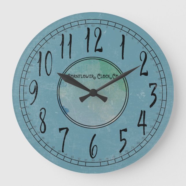 Cornflower Blue mit Wetter Große Wanduhr (Vorderseite)