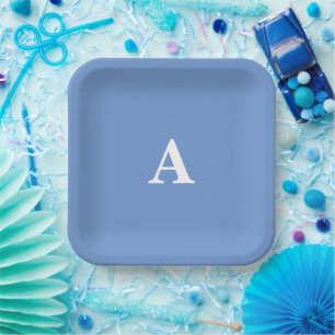 Cornflower Blue Monogram Baby Shooting Geburtstage Pappteller