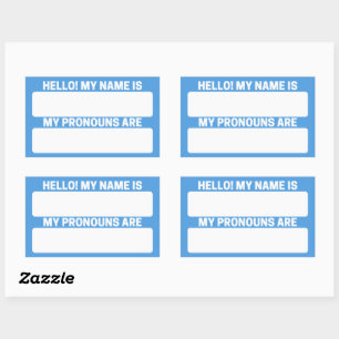 Cornflower Blue Name & Pronoun Labels Rechteckiger Aufkleber