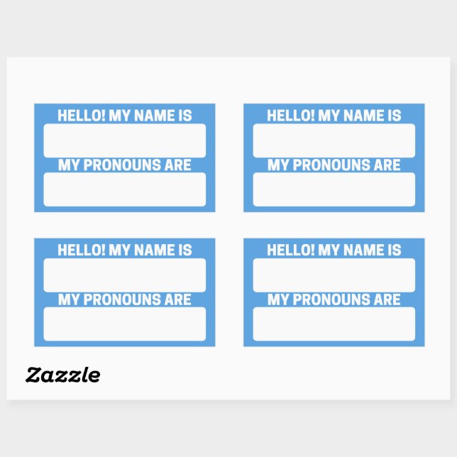 Cornflower Blue Name & Pronoun Labels Rechteckiger Aufkleber (Blatt)