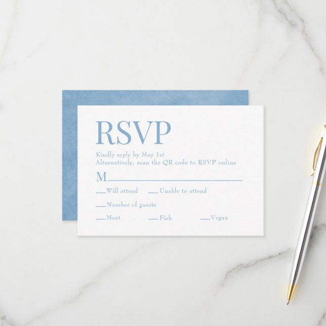 Cornflower Blue Scan Qr Code Wahl Hochzeit RSVP Karte (Vorderseite/Rückseite Beispiel)