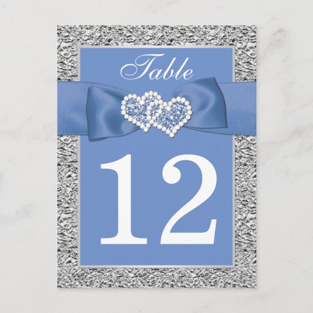 Cornflower Blue, Silver Table Number Card Postkarte (Vorderseite)