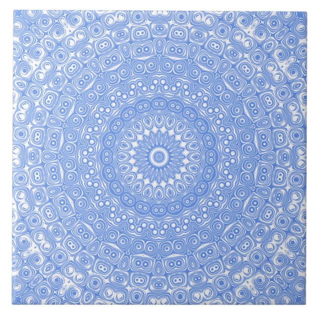Cornflower Blue Symmetry Mandala Fliese (Vorderseite)