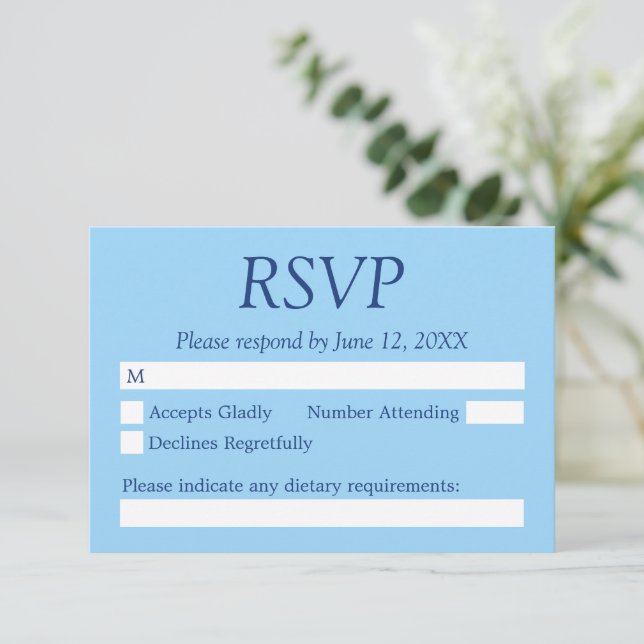 Cornflower Blue Wedding RSVP Card Karte (Stehend Vorderseite)