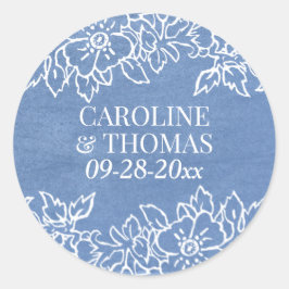 Cornflower Blue White Floral Wedding Runder Aufkleber