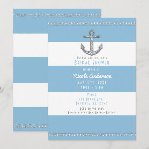 Cornflower Blue & White Stripes Diamant Anker Einladung