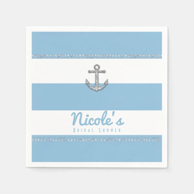 Cornflower Blue & White Stripes Diamant Anker Serviette (Vorderseite)