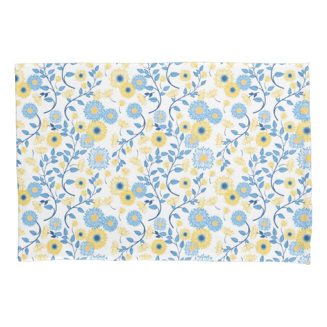 Cornflower Blue Yellow Floral Pattern Kissenbezug (Vorderseite)