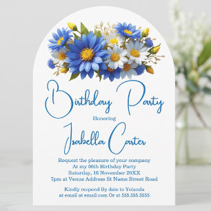 Cornflower Blue Yellow White Birthday Floral Einladung