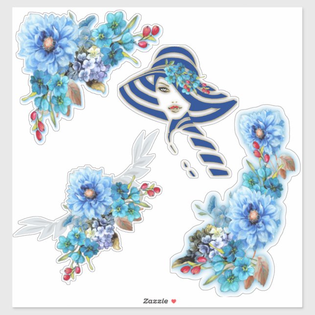 Cornflower-Blues in Watercolor Aufkleber (Blatt)