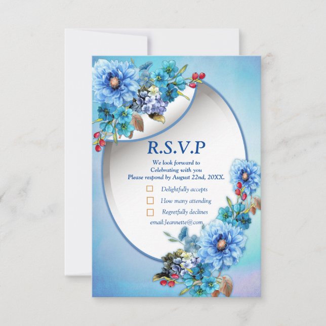 Cornflower-Blues in Watercolor RSVP Karte (Vorderseite)