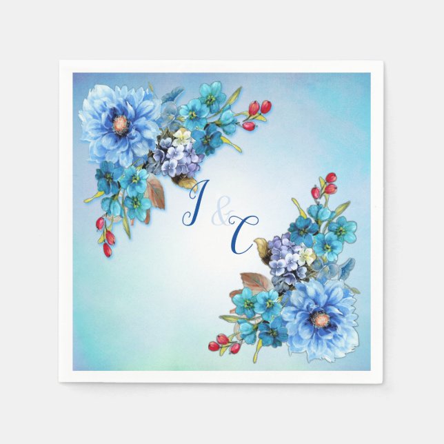 Cornflower-Blues in Watercolor Serviette (Vorderseite)