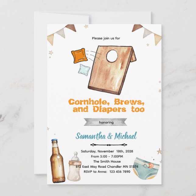 Cornhole and Beer Baby Shower Invitation Einladung (Vorderseite)
