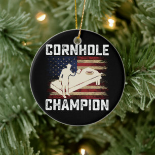 Cornhole Champion American Flag USA 4. Juli Keramik Ornament