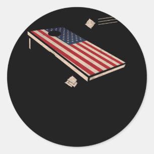 Cornhole Patriotic American Flag Vintag Runder Aufkleber