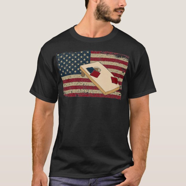 Cornhole Player America Flag T-Shirt I Proud Bean  (Vorderseite)