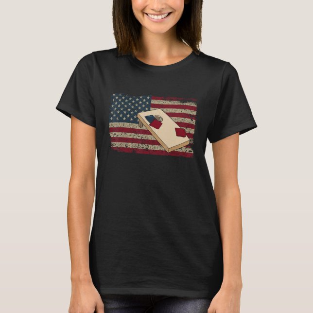 Cornhole Player America Flag T-Shirt I Proud Bean  (Vorderseite)