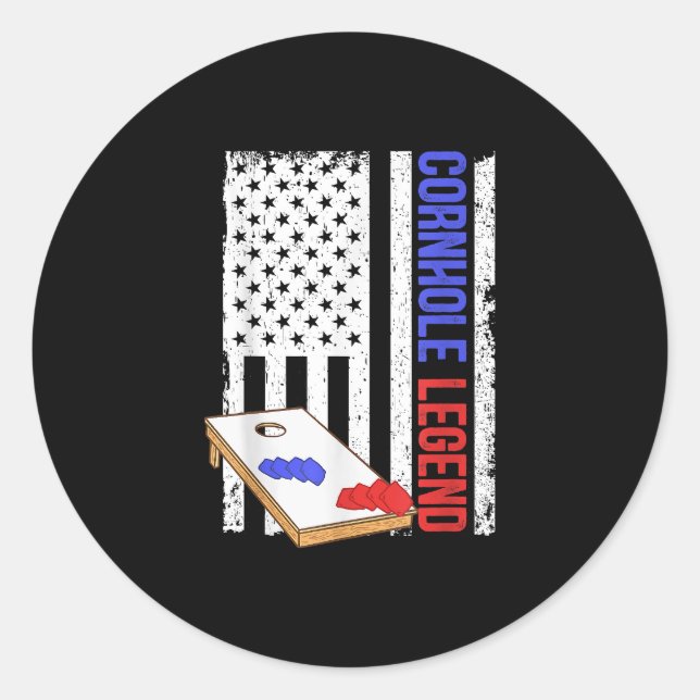 Cornhole Player Men American Flag Cornhole Runder Aufkleber (Vorderseite)