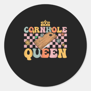 Cornhole Queen Groovy Cornhole Mama Cornhole Runder Aufkleber