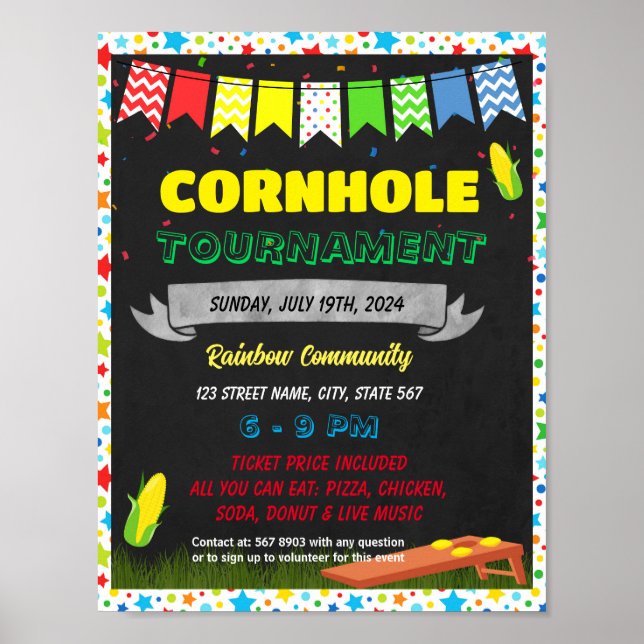 Cornhole Turnament Fundraiser Vorlage Poster (Vorne)