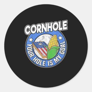 Cornhole Your Hole ist meine amerikanische Flagge Runder Aufkleber